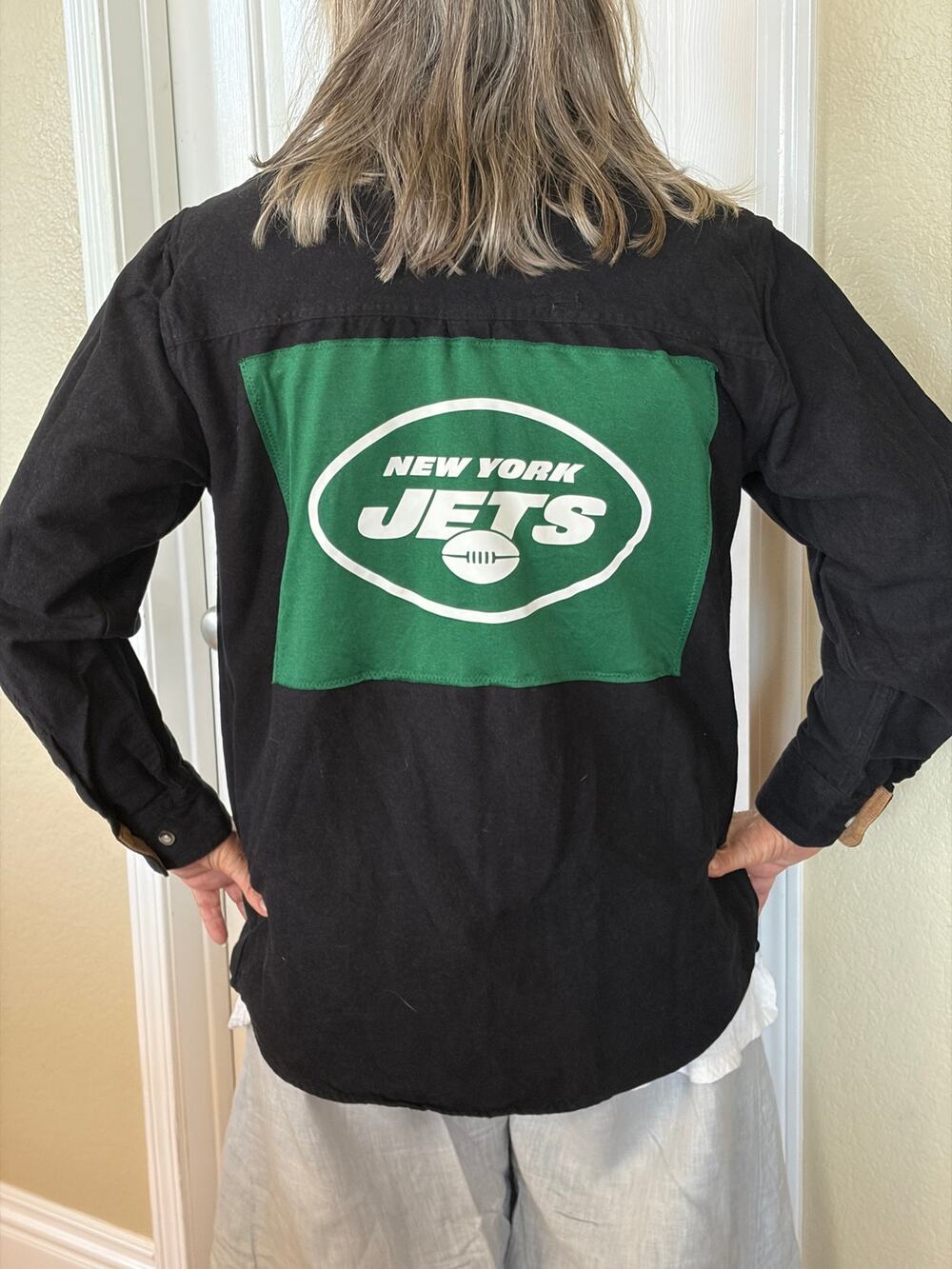 The Jets NFL Upcycled Flannel Shirt Unisex Size Medium M
